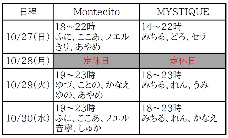 ハロウィンの出勤表